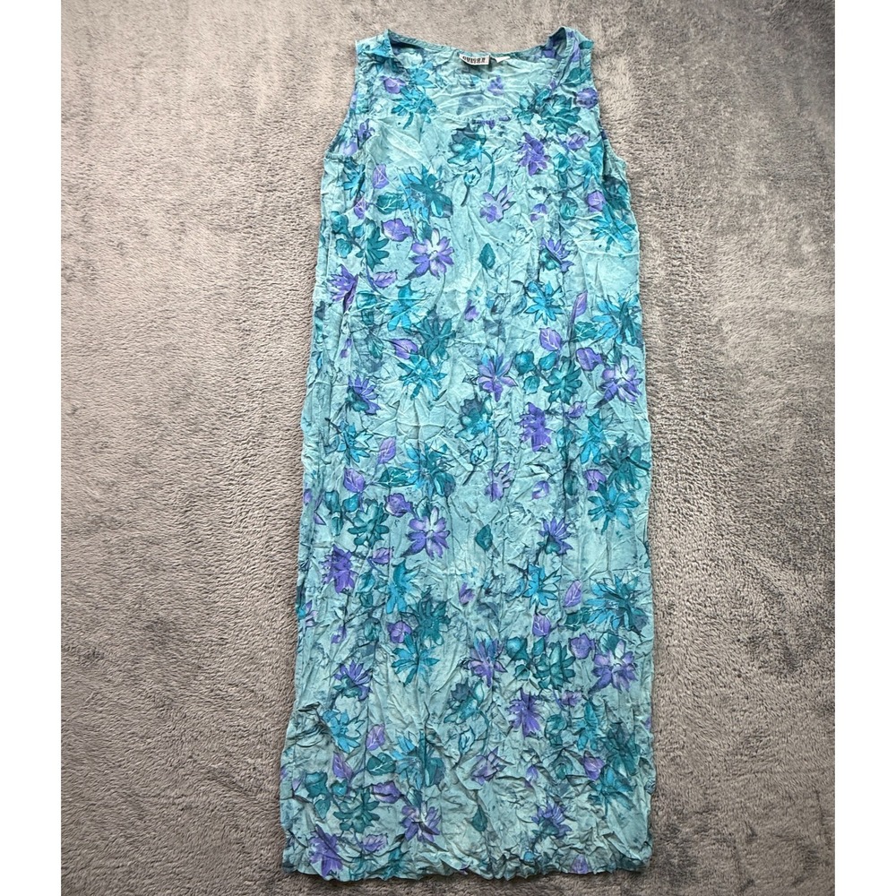 Chico's 100% Silk Sleeveless Boho Midi Dress Size 3 Blue Floral Artsy